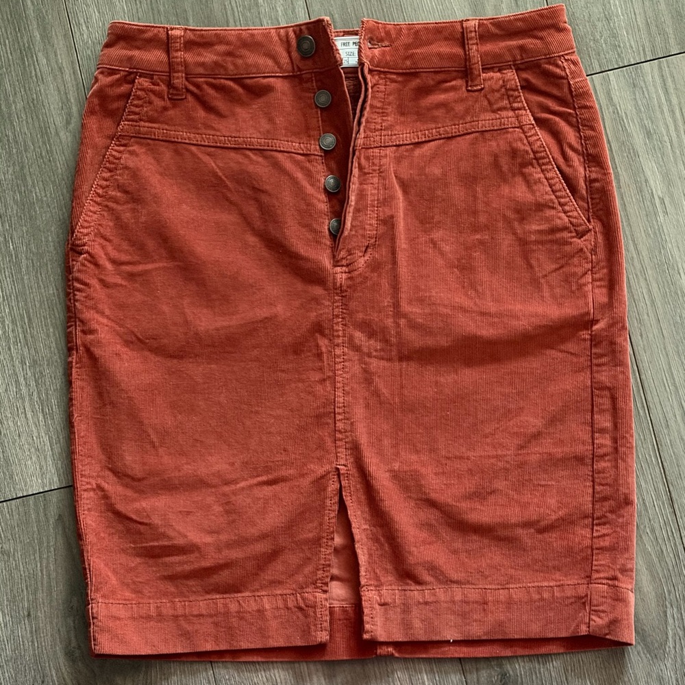 Free People Terracotta Button-Front Pencil Skirt
